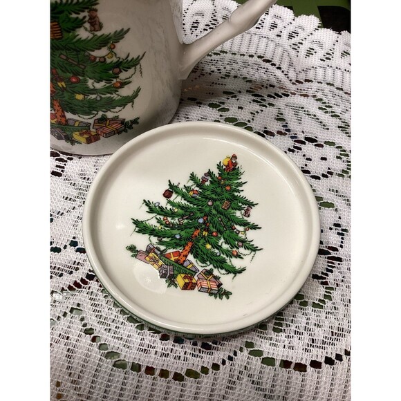 Spode England Christmas Tree Small Oval Platter & Coffee Cup with Coaster - Picture 10 of 12